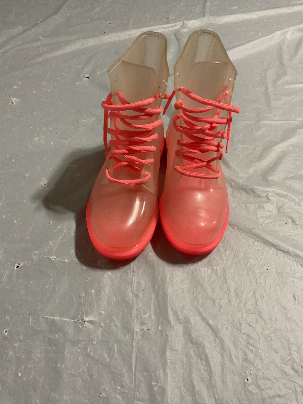 Women's Translucent Jelly Lace-Up Boots in Neon Pink